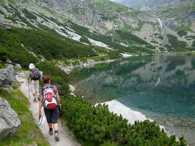 Walkers at Morski Oko Tatra Mountains